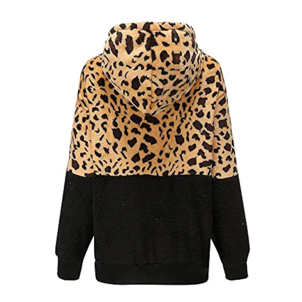 Womens Zip Up Hoodies Sweatshirt Fleece Leopard Print Long